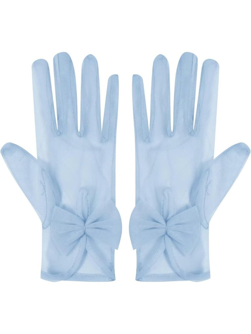 Women's Dusty Blue Lace 1920s Opera Tulle Wrist Length Short Sheer Mesh Gloves